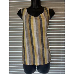 Fenini Yellow striped sleeveless linen top